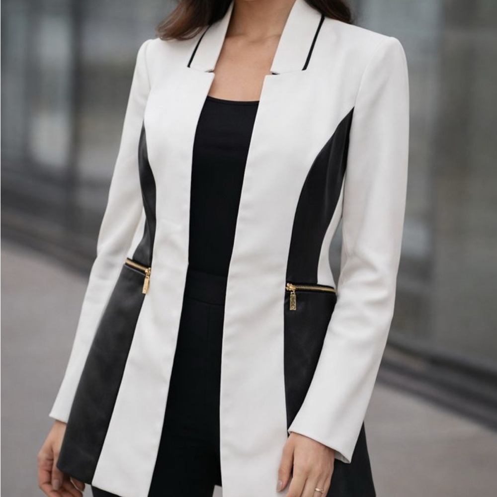 Anne Klein Black and White Blazer with Gold Accents